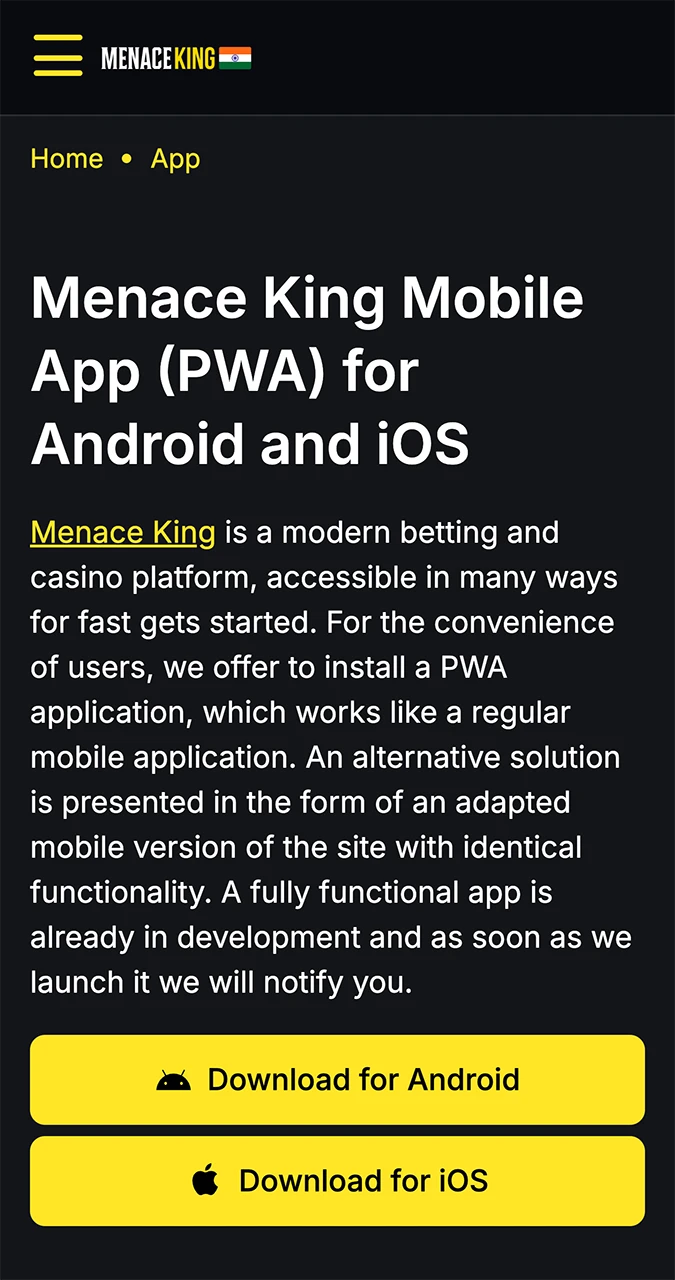 Select the yellow button to instantly download the Menace King app to your mobile device.