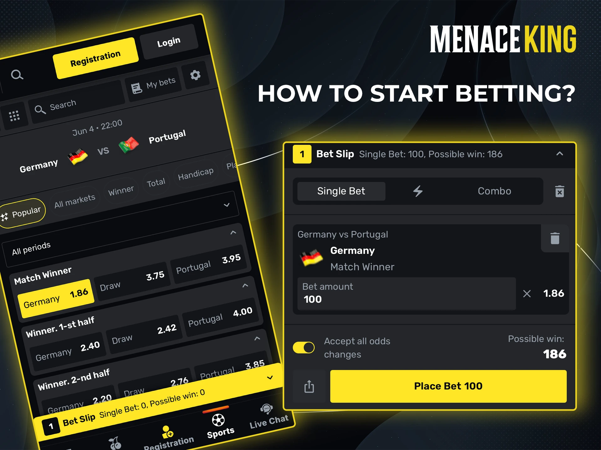 Place your bets at Menace King on the most popular sports in just a few clicks.