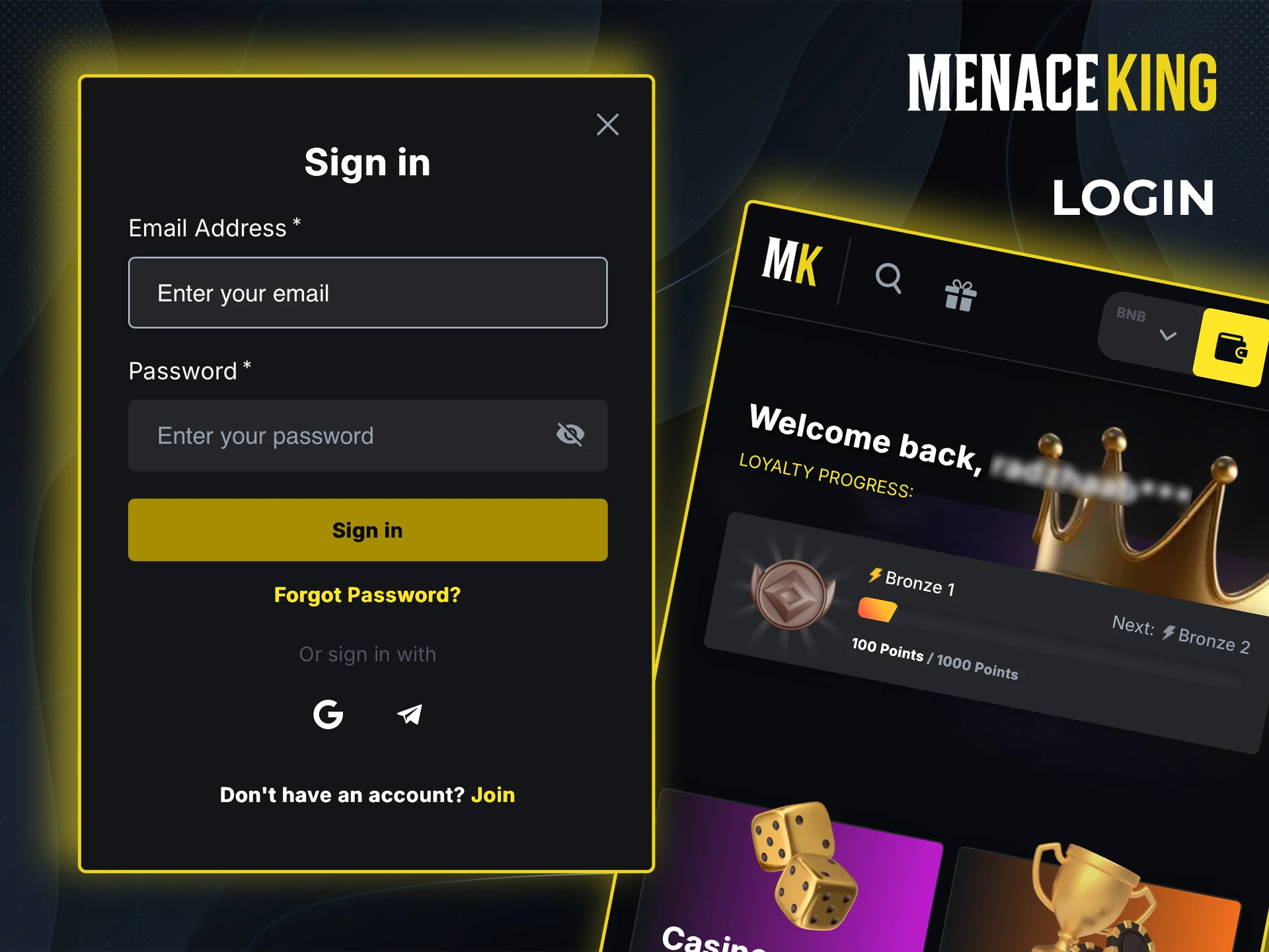The Menace King login is very simple and you won't have much trouble completing it.