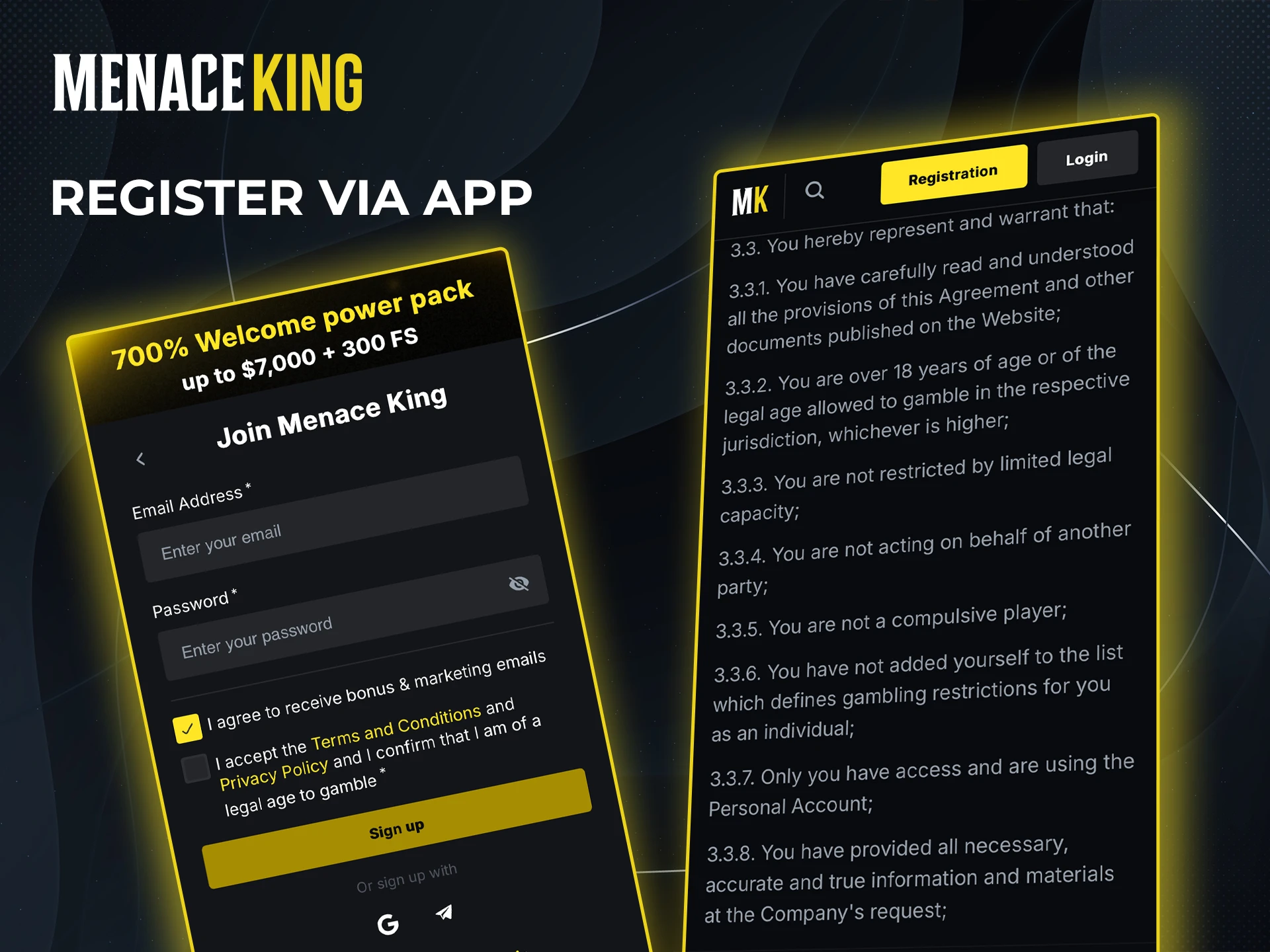 Explore the registration rules and all the conditions required in the Menace King app.