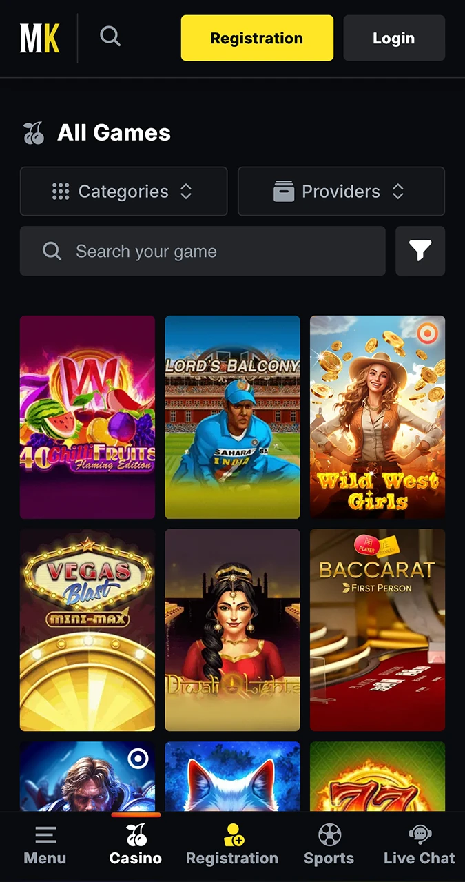 All available slots in the Menace King app.
