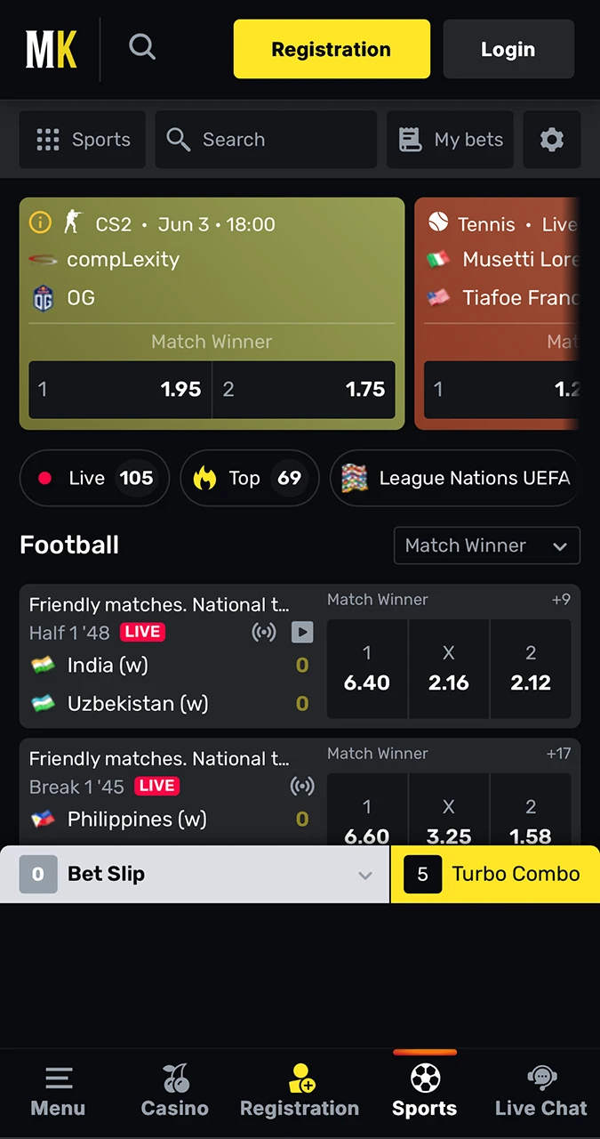 Sports betting at Menace King bookmaker.