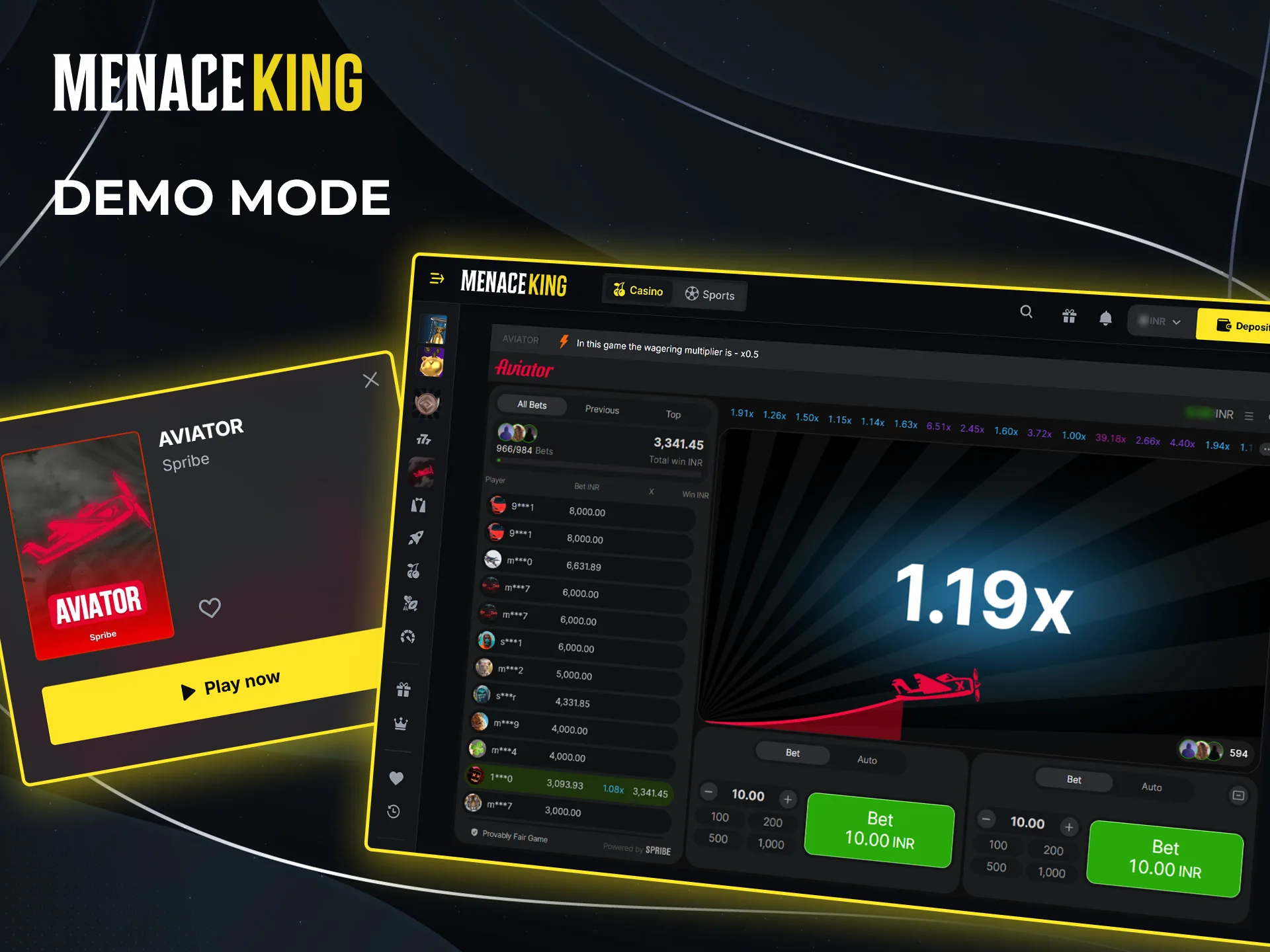 Try out all the strategies in the Aviator game trial mode on the Menace King website.