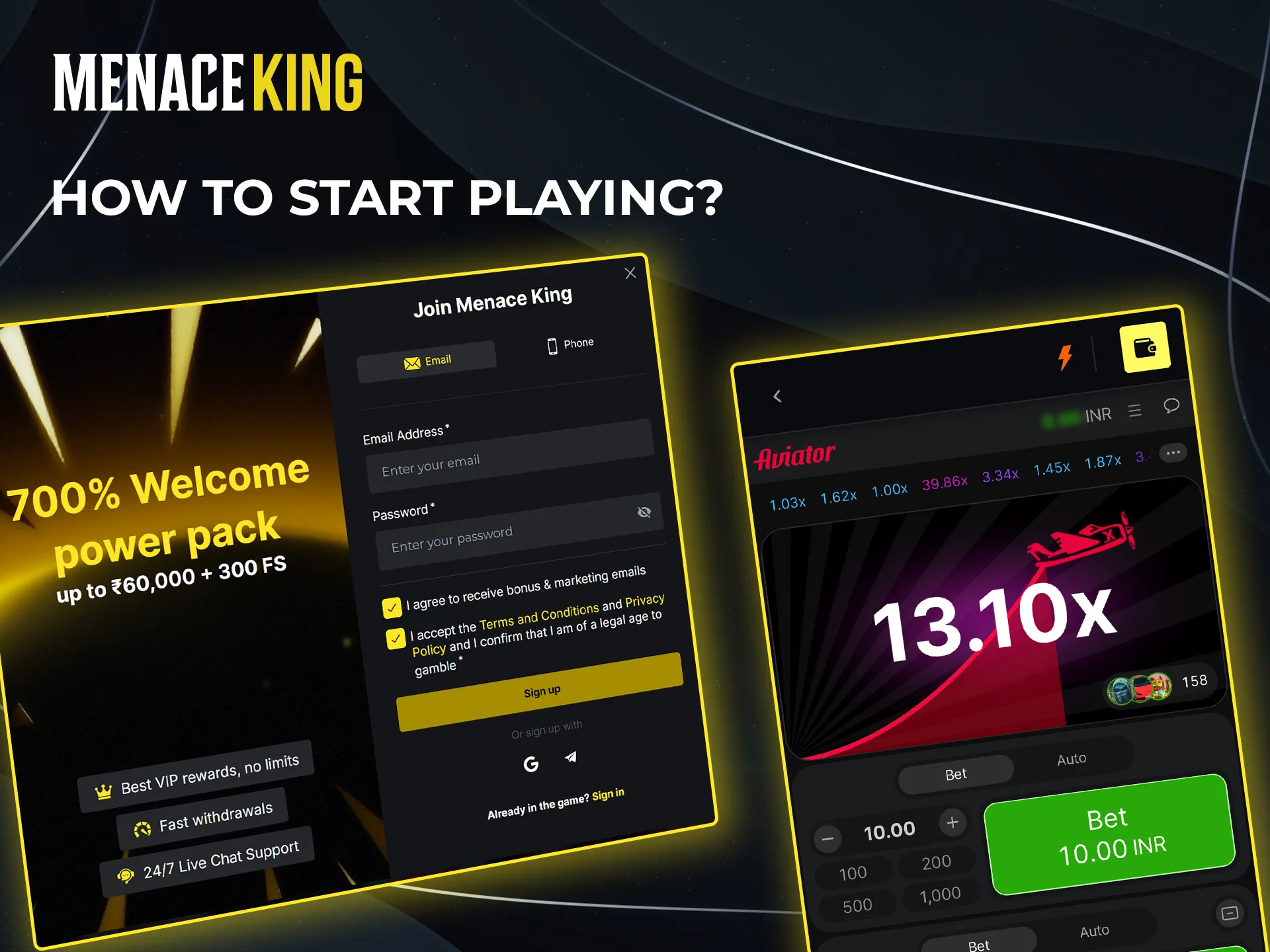Begin your journey to winnings in the Aviator game at the official Menace King site.
