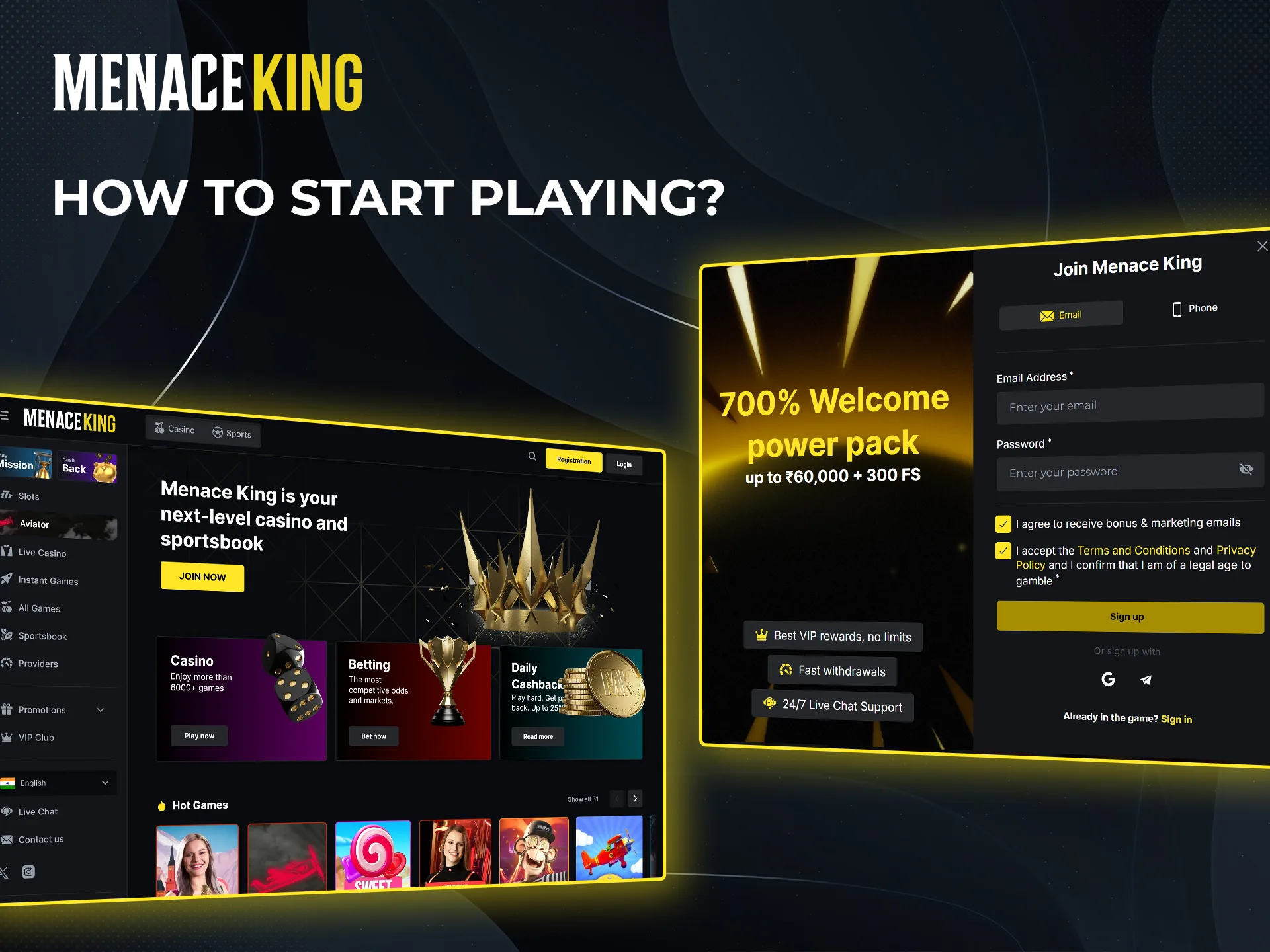 Begin gaming at Menace King Casino in a couple of clicks.