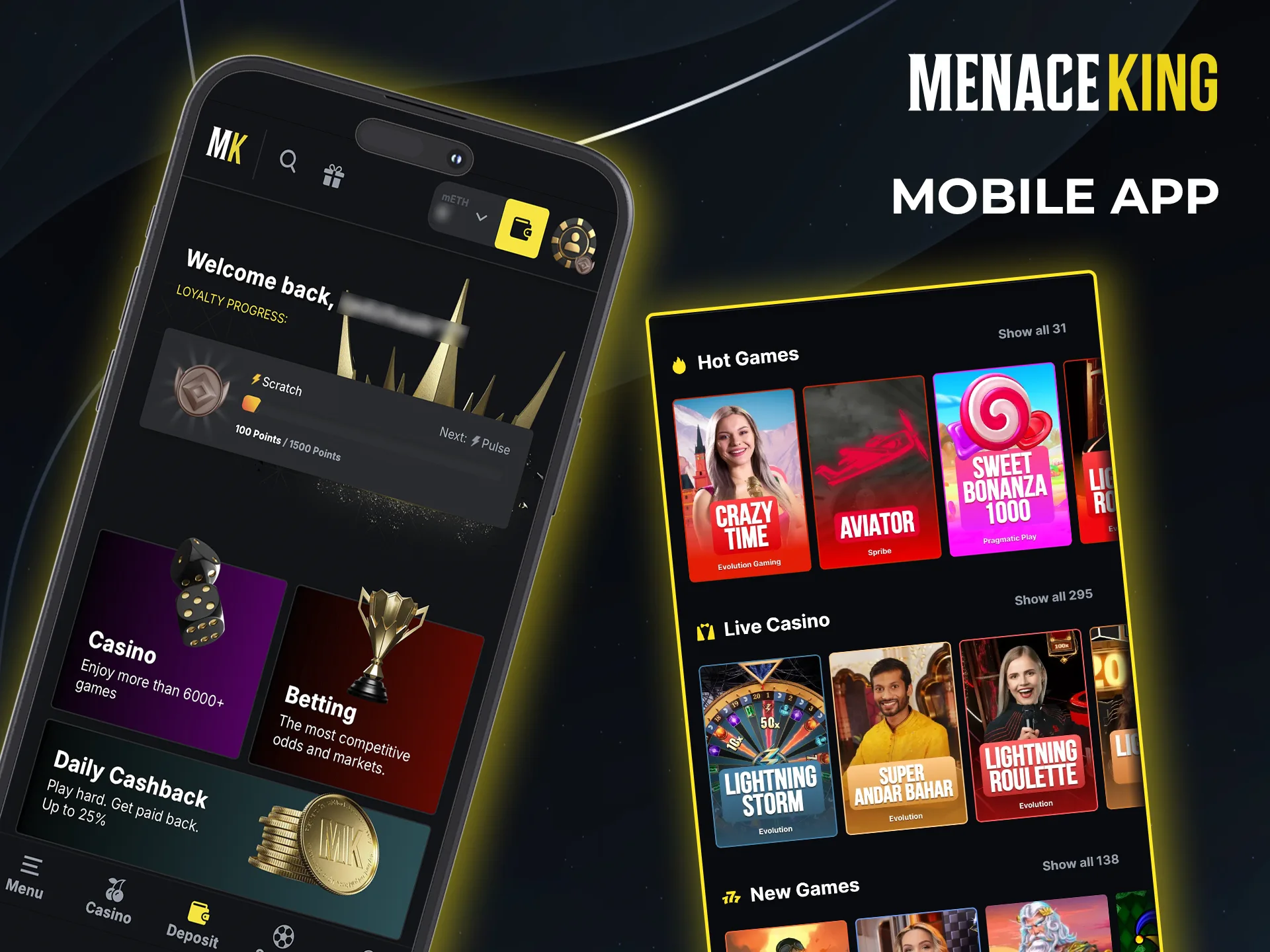 Play anywhere in the Menace King Casino app.