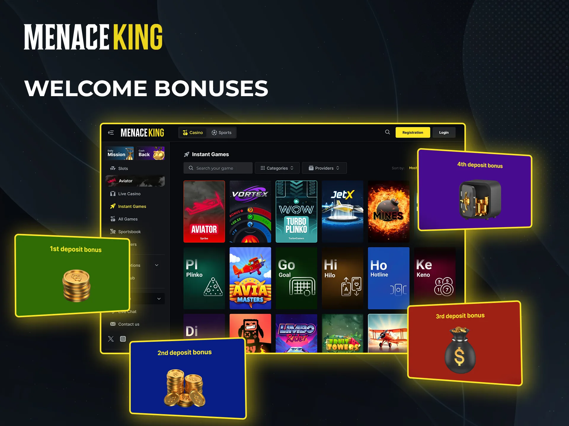 Make your first deposit at Menace King Casino to get a generous offer that will get you in the game.