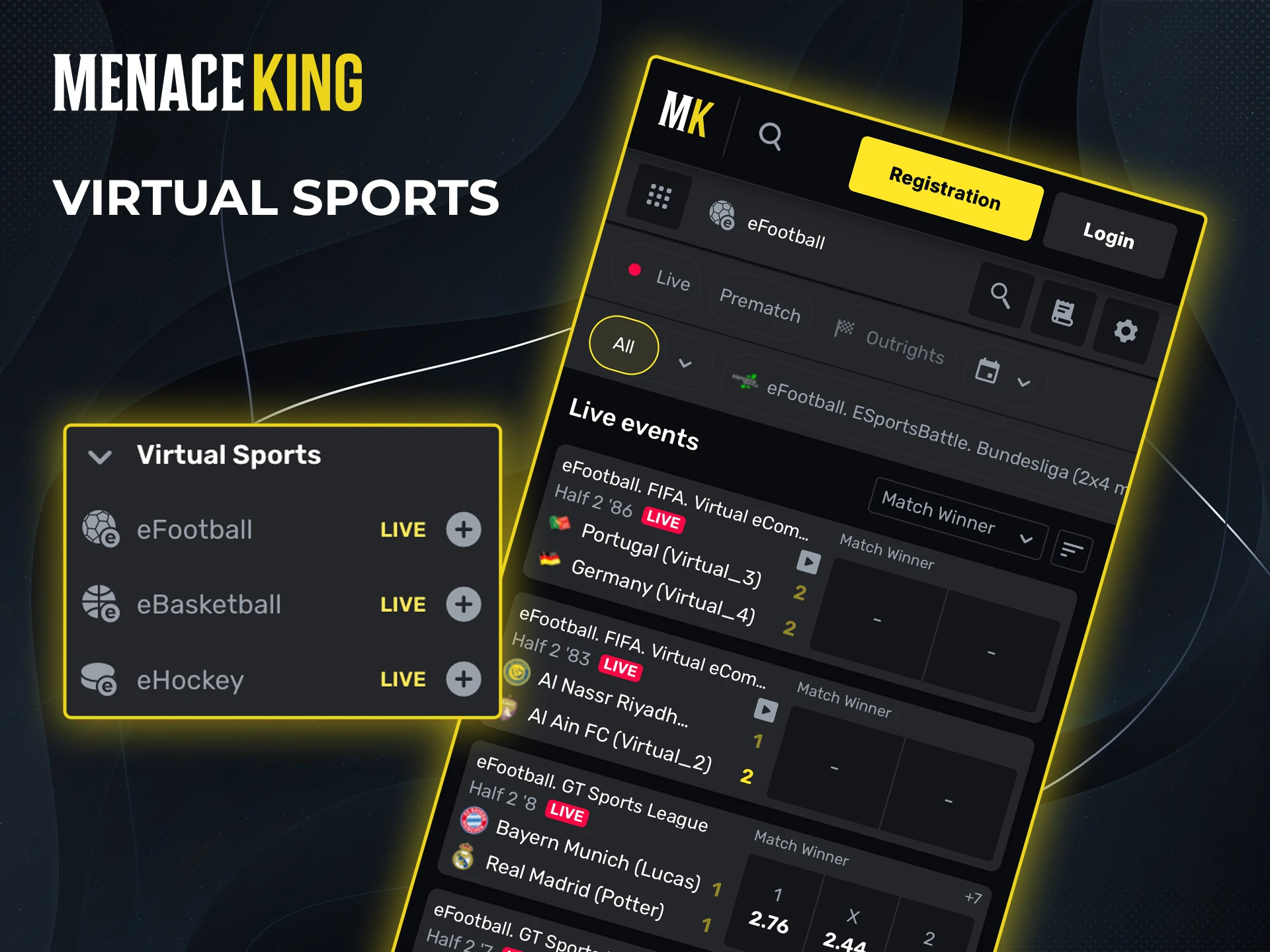 Use your experience when betting on virtual sports at Menace King bookmaker.