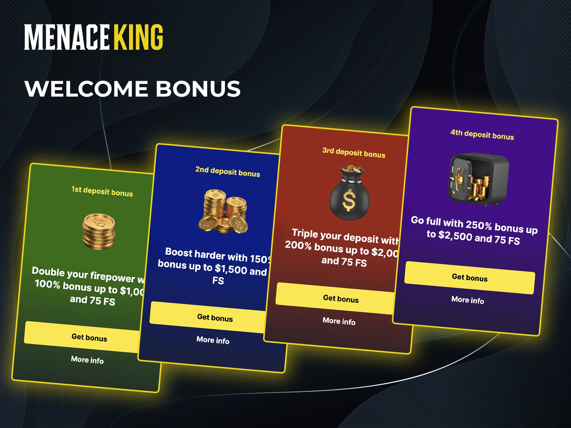Use the bonus from Menace King to increase your bets and account balance.