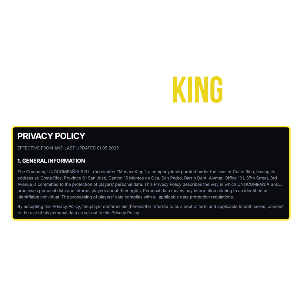 By using Menace King Casino you get maximum protection of your data.