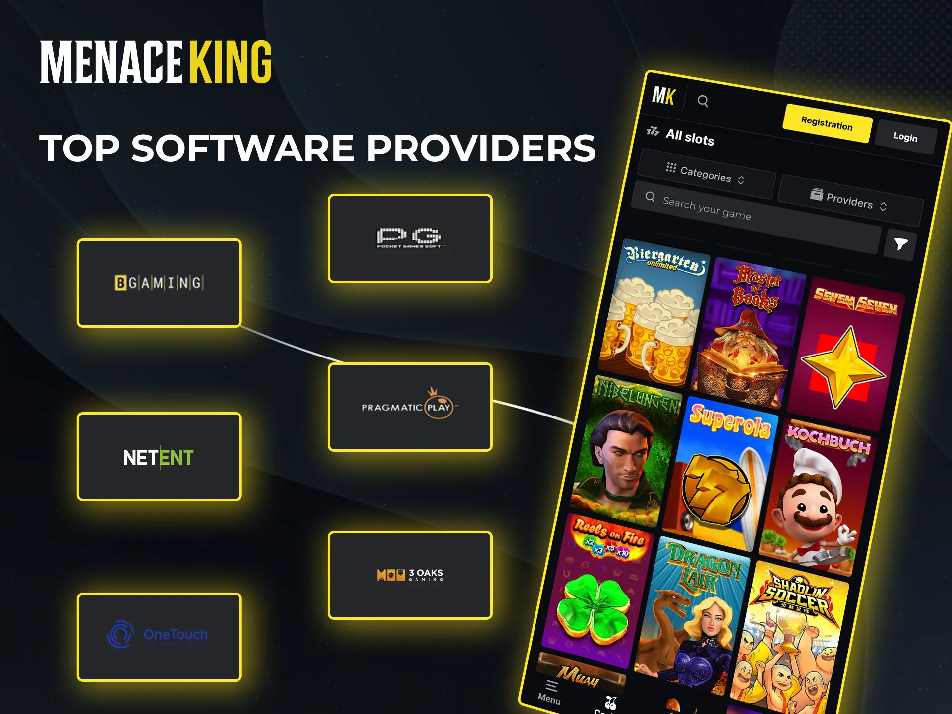 Check out the leading game providers on the Menace King website.
