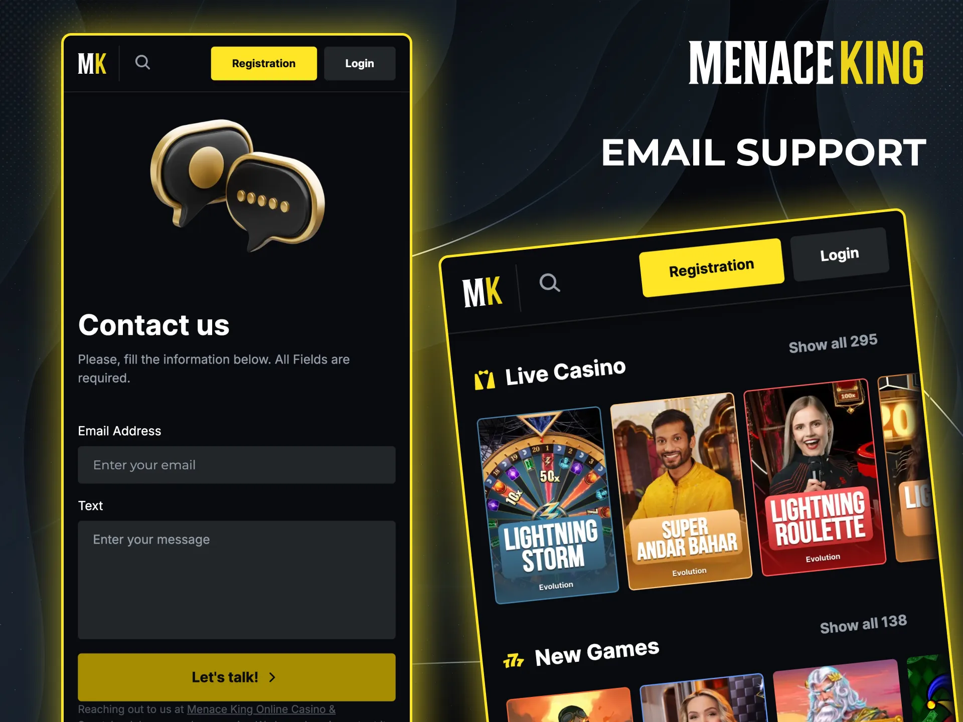 Contact Menace King via email for KYC, bugs, or dispute resolution.