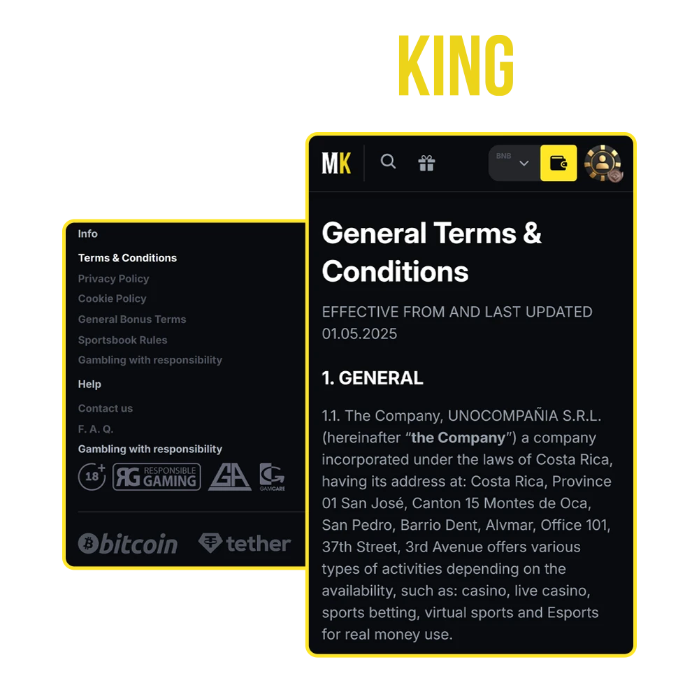 Learn the ground rules when using the Menace King website.